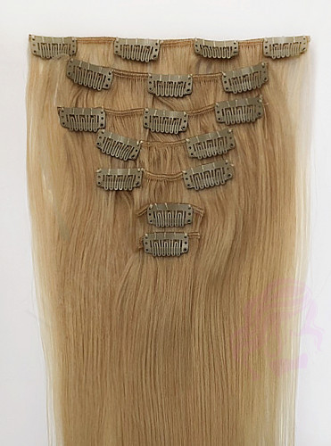 Натуральные волосы на заколках 38 см, 7 прядей, 100 грамм, темный блонд (№27)