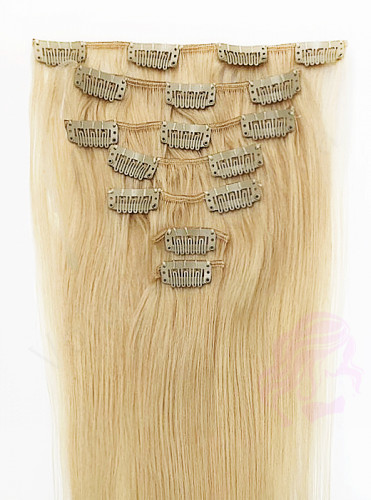 Натуральные волосы на заколках 38 см, 7 прядей, 100 грамм, золотистый блонд (№24)