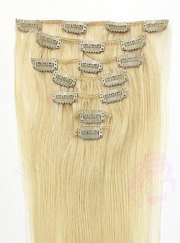 Натуральные волосы на заколках 38 см, 7 прядей, 100 грамм, светлый блонд (№613)