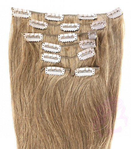 Натуральные волосы на заколках 38 см, 7 прядей, 70 грамм, светло-русые (№16)